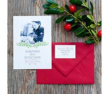 Faux Bois Wood Grain and Garland Printable Holiday Photo Card